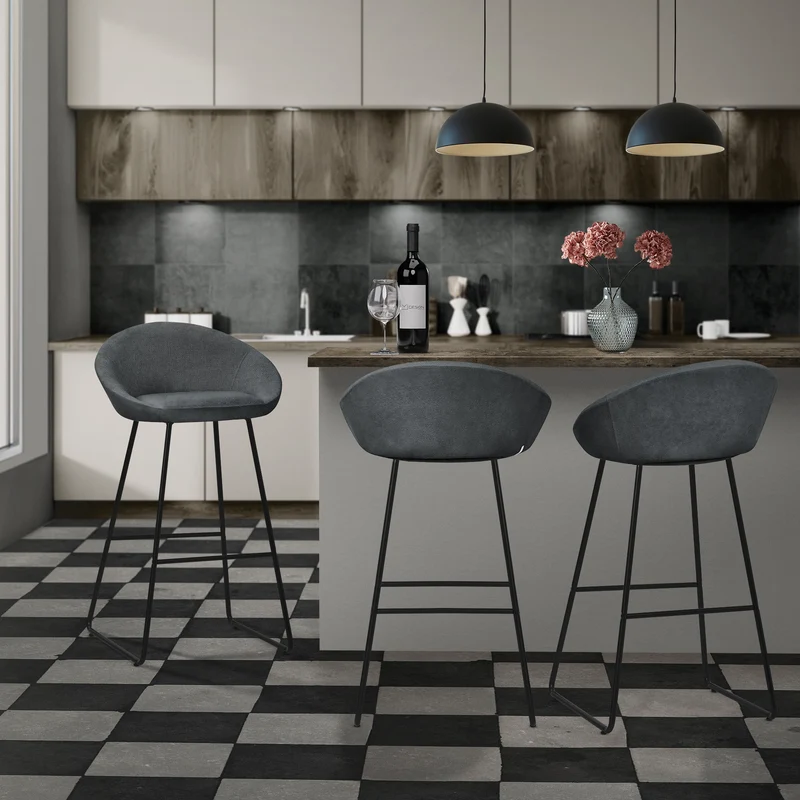 Barhocker 2er Set Anthrazit 56x94x50 cm mit Rückenlehne und Fußstütze bis 120 kg ML-Design