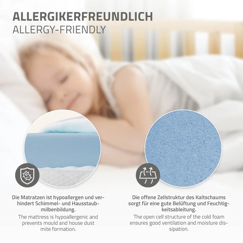 Kinderbett Hausbett 80x160 cm Natur aus Kiefernholz mit Matratze H:10cm Rausfallschutz und Lattenrost ML-Design