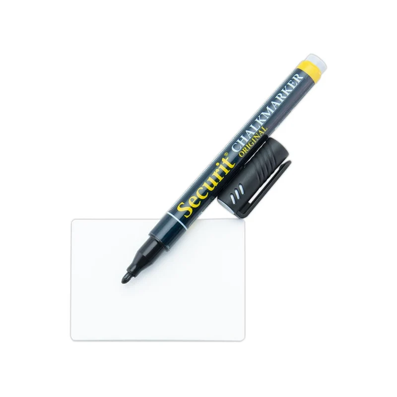 Securit® Kreidetafel TAGs A8 Weiss, inkl. 1 Securit® Kreidestift, 4 Spikes und 4 transparenten Haltern, 20er Set