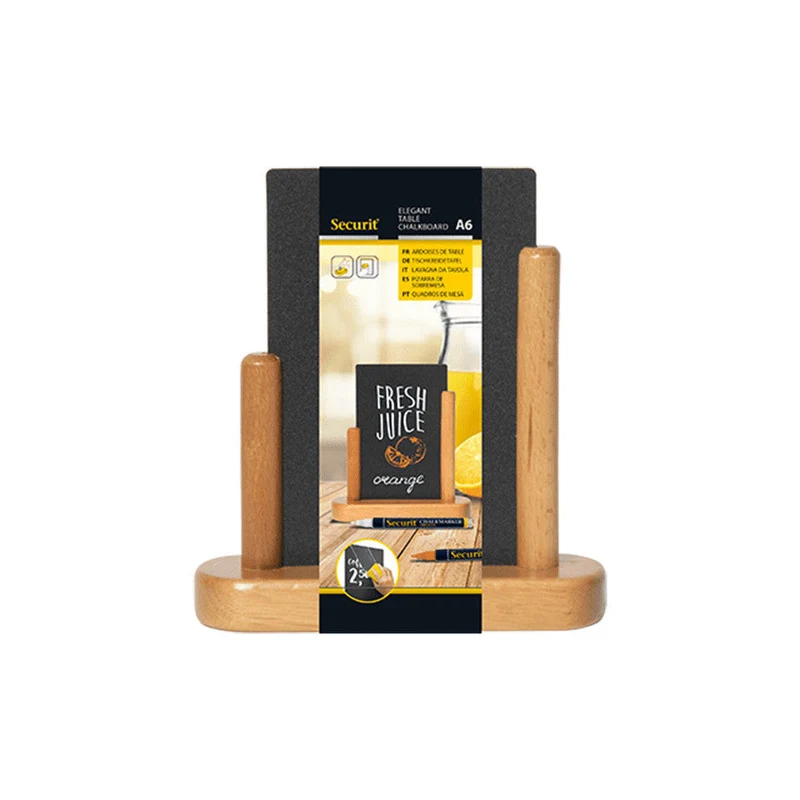 Securit® Tischkreidetafel mit Holzrahmen, Hellbraun, DIN A6