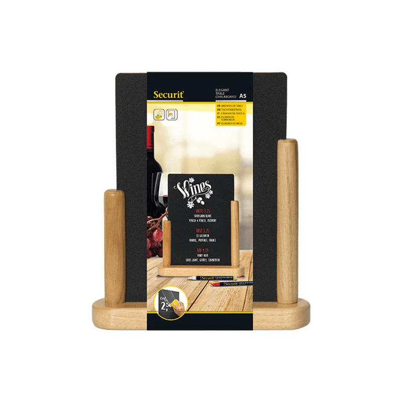 Securit® Tischkreidetafel mit Holzrahmen, Hellbraun, DIN A5