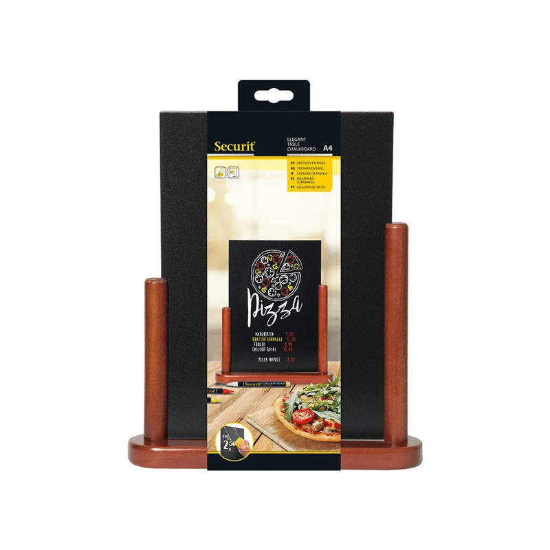 Securit® Tischkreidetafel mit Holzrahmen, Mahagoni, DIN A6