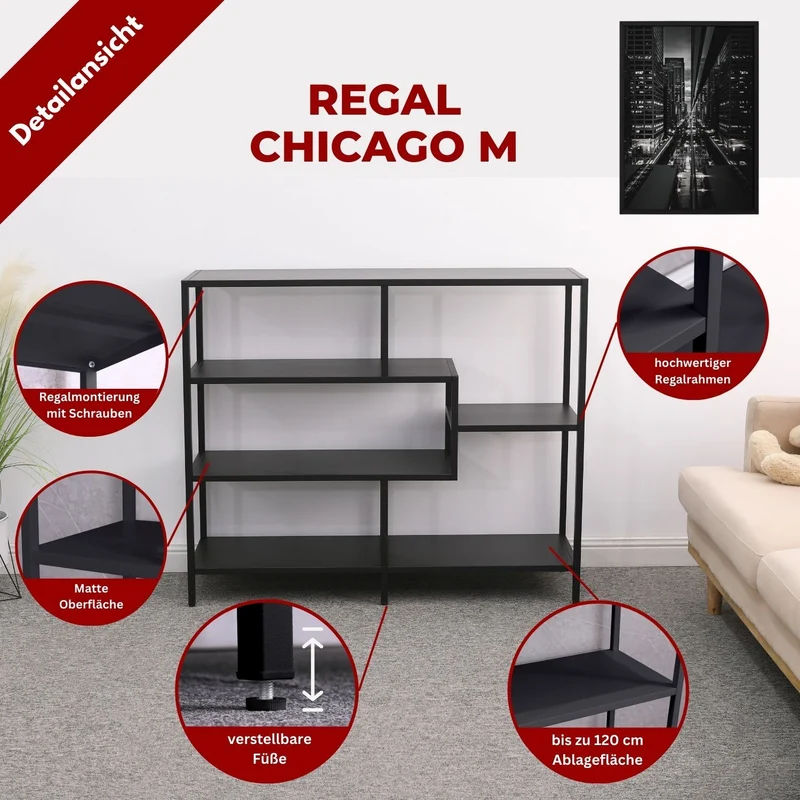 Coemo Regal Chicago M Raumteiler aus Metall mit 5 Ablageflächen