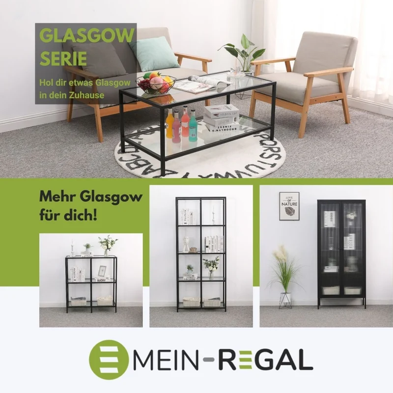 Mein-Regal Regal Glasgow XL aus Metall mit Glasoberfläche und 4 Etagen