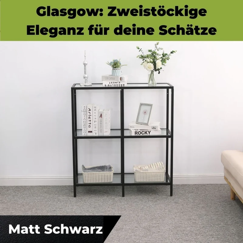 Mein-Regal Regal Glasgow aus Metall mit Glaseinlegeboden und 2 Etagen