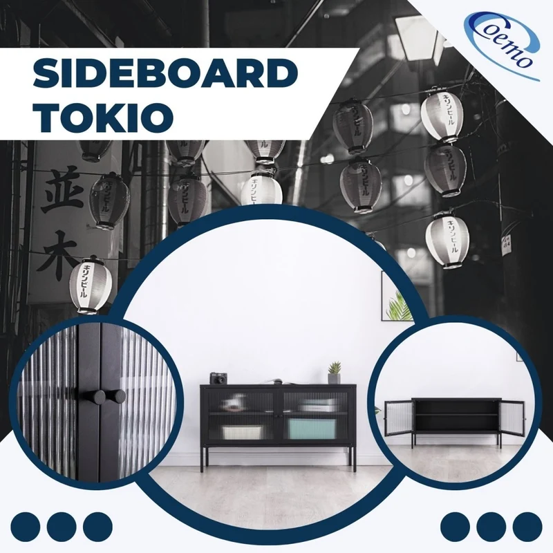 Coemo Sideboard Tokio aus Metall mit Glastüren