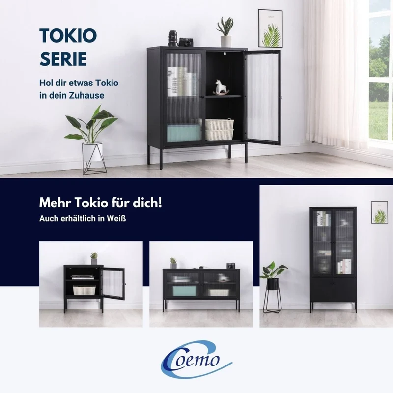 Coemo Sideboard Tokio aus Metall mit Glastüren