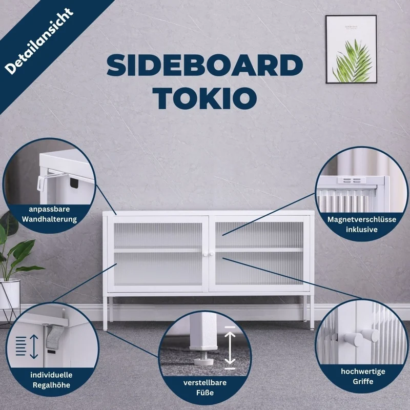 Coemo Sideboard Tokio aus Metall mit Glastüren