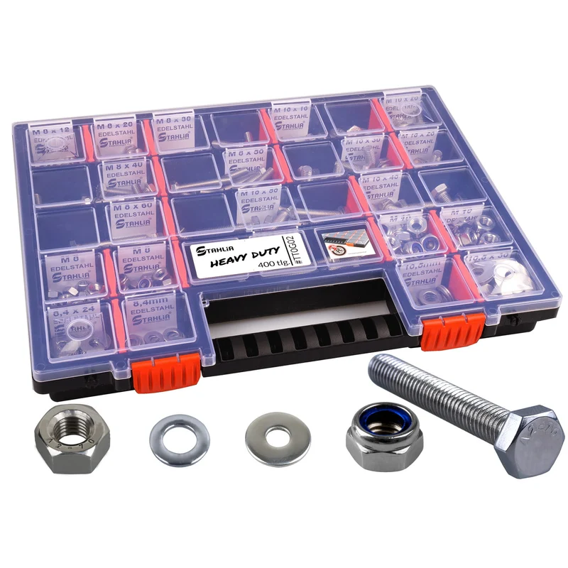 Sortimentskoffer M8 M10 Sechskantschrauben Unterlegscheiben Muttern Set Edelstahl (440 Teile) DIN 933|125|934|985