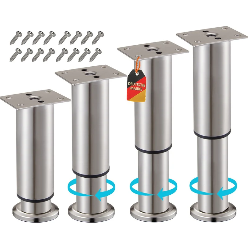 Möbelfüße höhenverstellbar Ø38mm 4er-SET Edelstahl Optik Metall Sofafüße