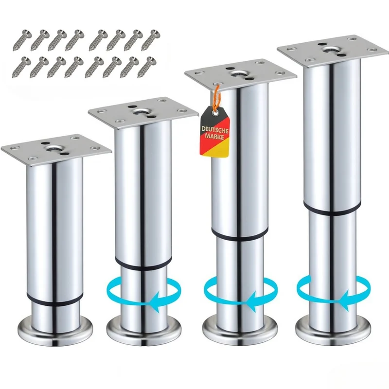 Möbelfüße Metall Chrom verstellbar Ø38mm Bettfüße Schrankfüße