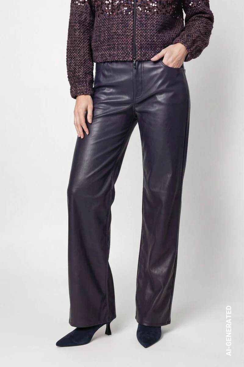 Kunstleder Wide-Leg-Hose