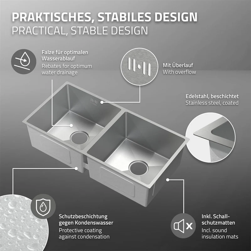 ML-Design | Einbauspüle mit Doppelbecken aus Edelstahl Küchenspüle mit Ab- und Überlaufgarnitur