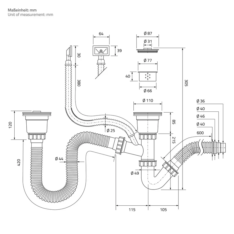 ML-Design | Einbauspüle mit Doppelbecken aus Edelstahl Küchenspüle mit Ab- und Überlaufgarnitur