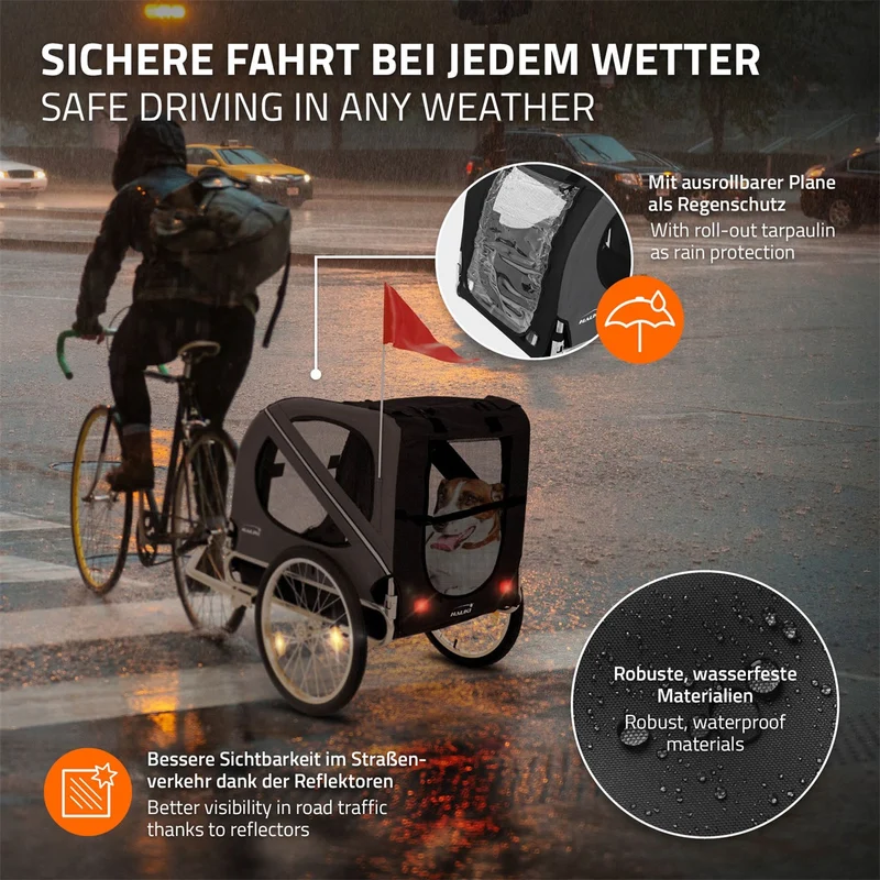 Hauki | Fahrradanhänger & Hundebuggy 2in1 klappbar 130x72x90 cm Hundeanhänger für Hunde bis 40kg, Anhänger mit Reflektoren/Leine/Flagge