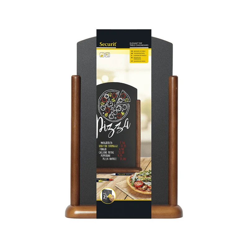 Securit® Tischkreidetafel mit Holzrahmen, Dunkelbraun, 26x41cm