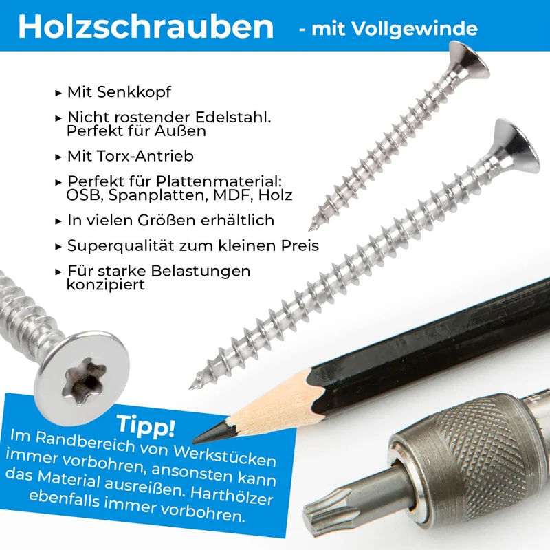 50x Spanplattenschrauben Torx Vollgewinde Edelstahl A2 V2A