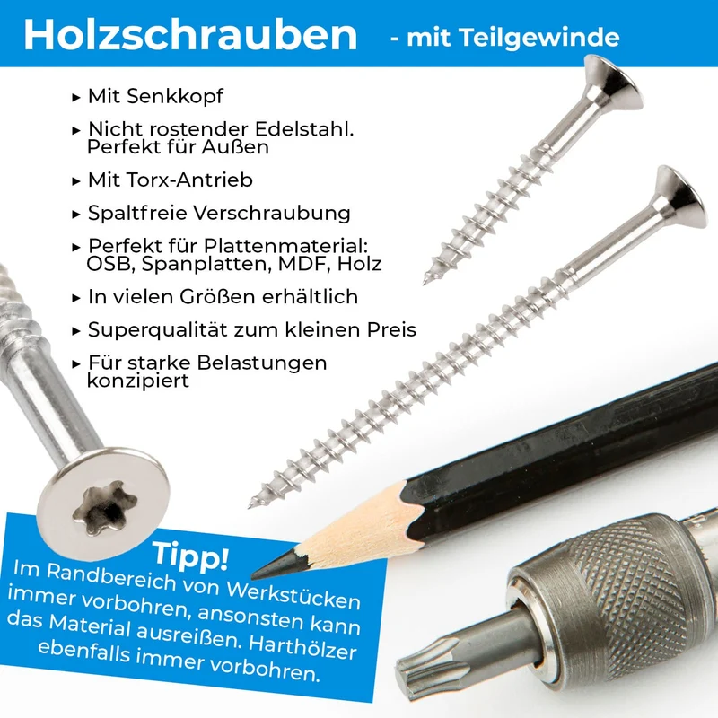 50x Spanplattenschrauben Torx Teilgewinde Edelstahl A2 V2A