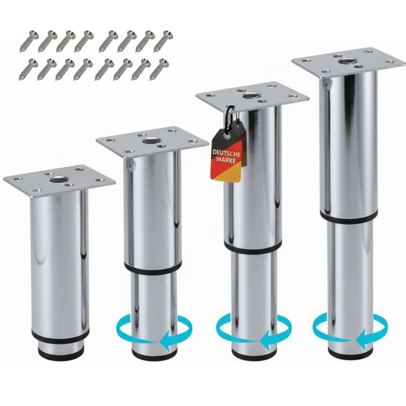 Möbelfüße Chrom glänzend aus Metall Ø38mm höhenverstellbar Regalfüße