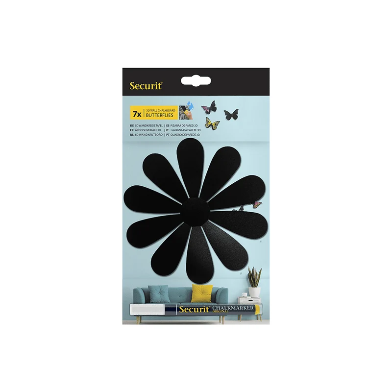 Securit® 3D Wandkreidetafel Silhouette Blume, 7er-Set, 15x15cm