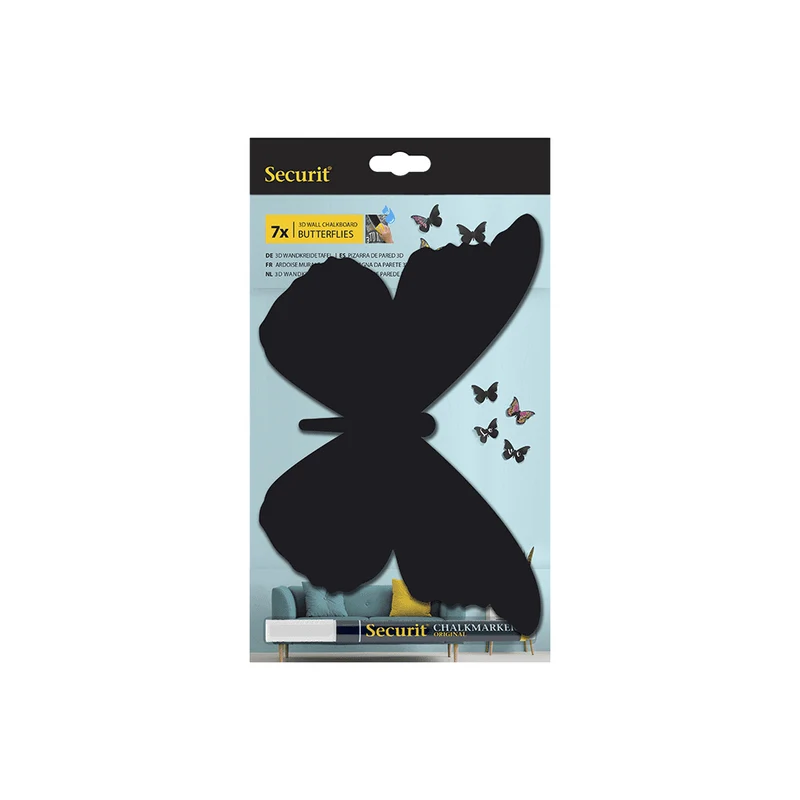 Securit® 3D Wandkreidetafel Silhouette Schmetterling, 7er-Set, 22x15cm