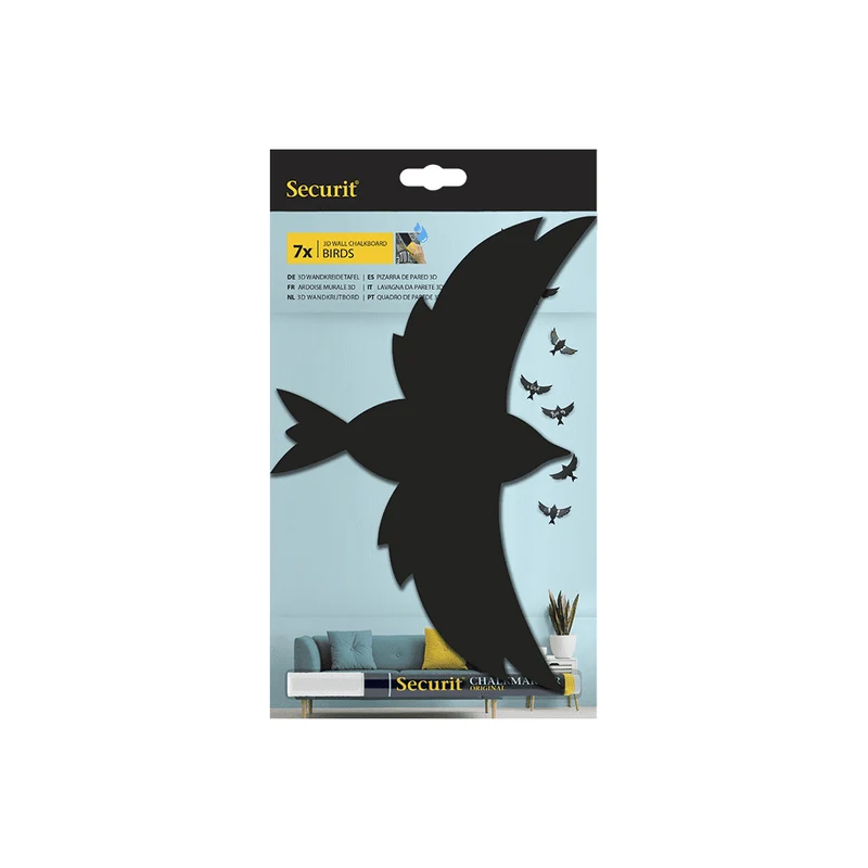 Securit® 3D Wandkreidetafel Silhouette Vogel, 7er-Set, 22x14cm