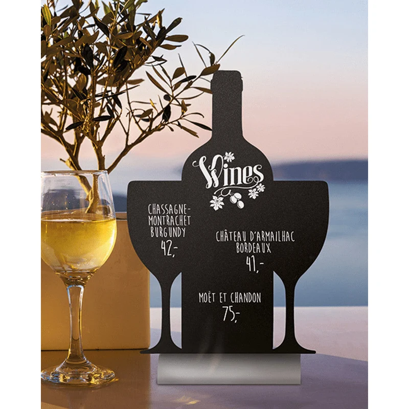 Securit®, Tischkreidetafel Aufsteller mit Aluminiumfuss, "Wein mit Gläser" Form-Silhouette, 23x35cm