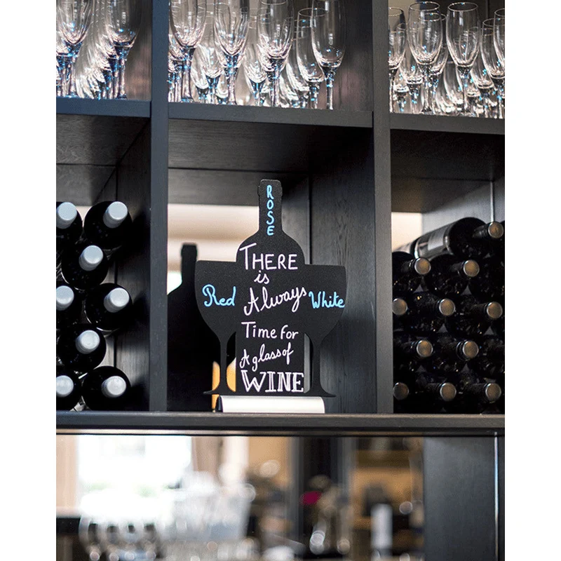 Securit®, Tischkreidetafel Aufsteller mit Aluminiumfuss, "Wein mit Gläser" Form-Silhouette, 23x35cm
