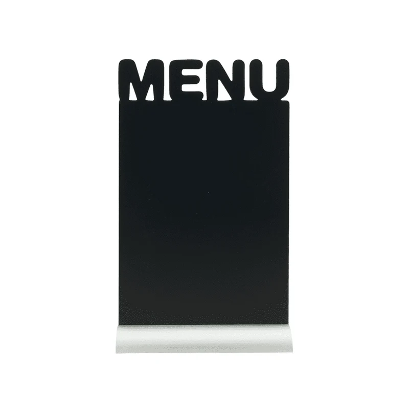 Securit®, Tischkreidetafel Aufsteller mit Aluminiumfuss, Eckige Form-Silhouette "MENU", 21x34cm