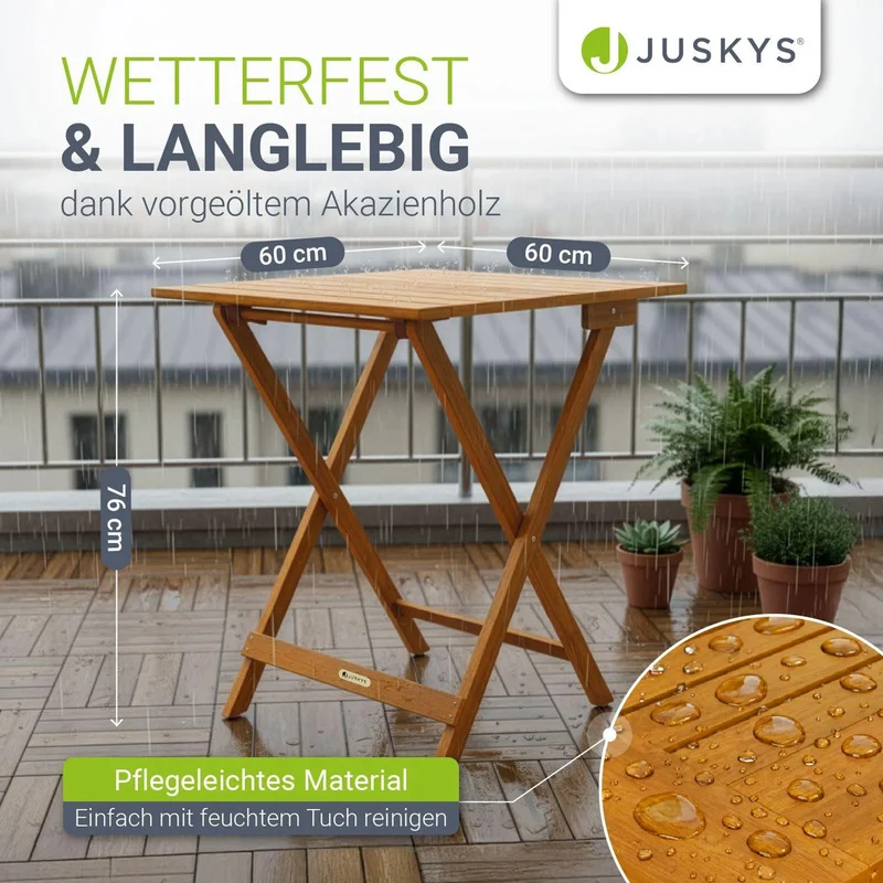 B-Ware Beistelltisch Zadar klappbar Akazienholz wetterfest für Garten Balkon 60x60x76cm