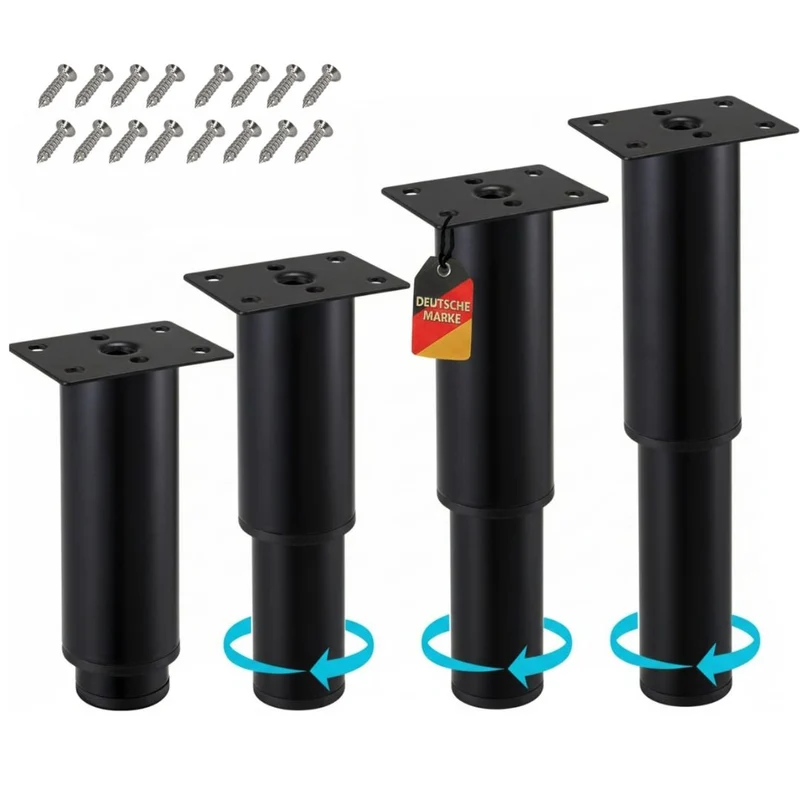 Möbelfüße Metall Schwarz-matt verstellbar Ø38mm Sofafüße Schrankfüße