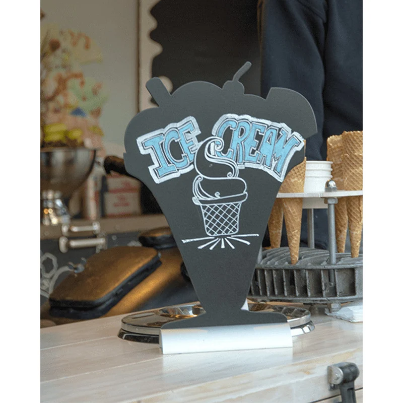 Securit®, Tischkreidetafel Aufsteller mit Aluminiumfuss, "Glacé" Form-Silhouette, 23x34cm