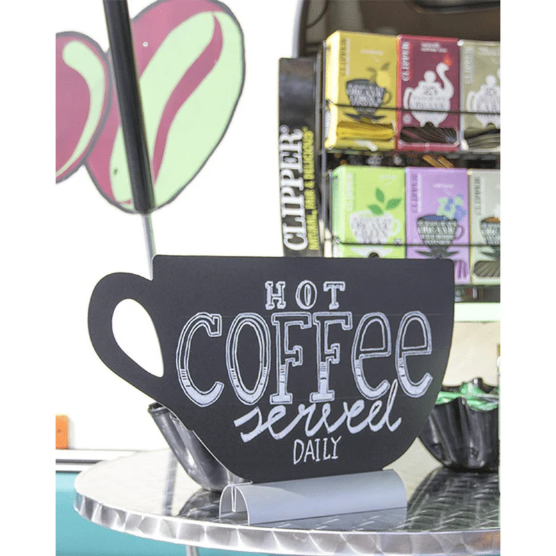 Securit®, Tischkreidetafel Aufsteller mit Aluminiumfuss, "Kaffeetasse" Form-Silhouette, 34x22cm