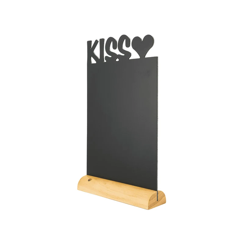 Tischkreidetafel „KISS“ Aufsteller 21×36 cm mit Holzfuss
