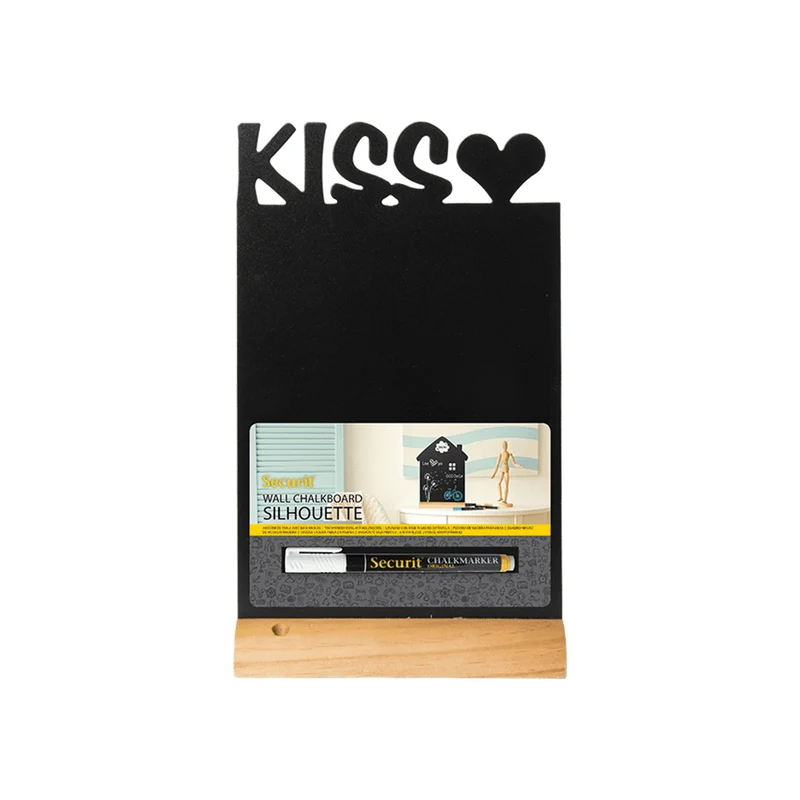 Tischkreidetafel „KISS“ Aufsteller 21×36 cm mit Holzfuss