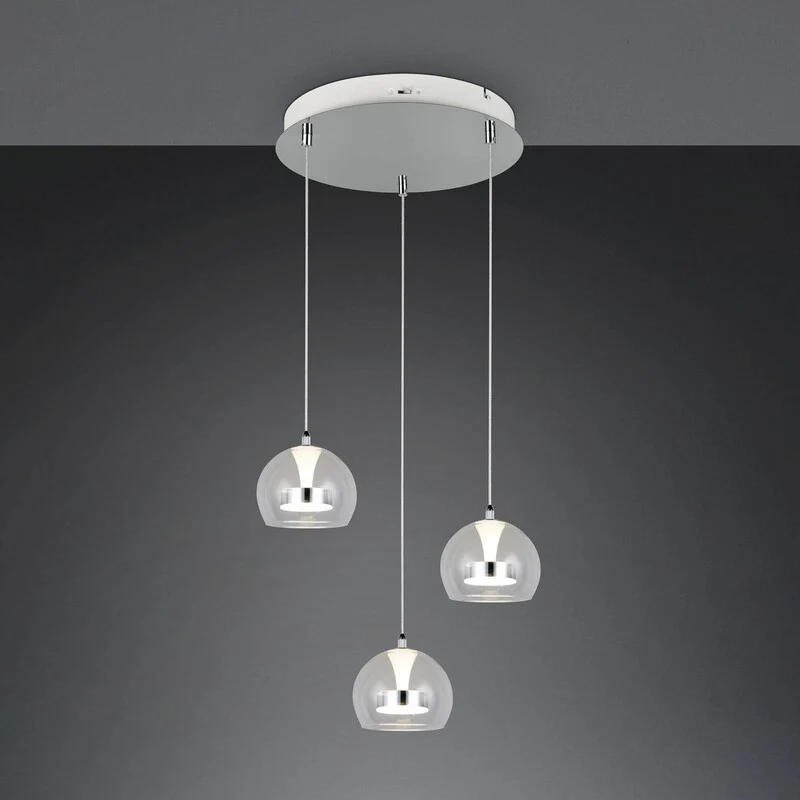 B-Ware TRIO LIGHTING Hängelampe Flynt LED Pendelleuchte dimmbar chrom 3-flammig Ø42cm