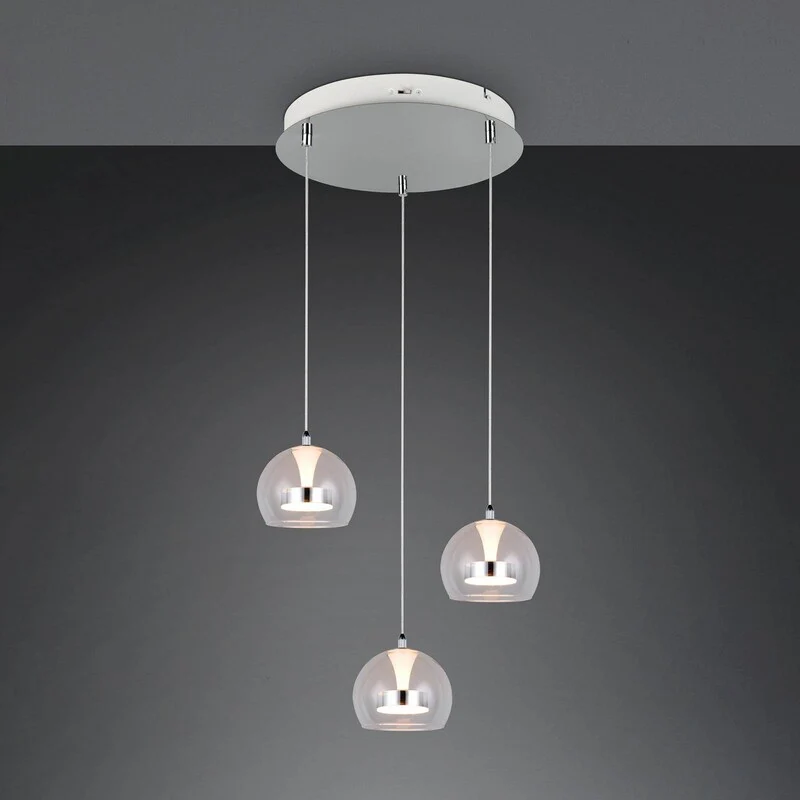 B-Ware TRIO LIGHTING Hängelampe Flynt LED Pendelleuchte dimmbar chrom 3-flammig Ø42cm