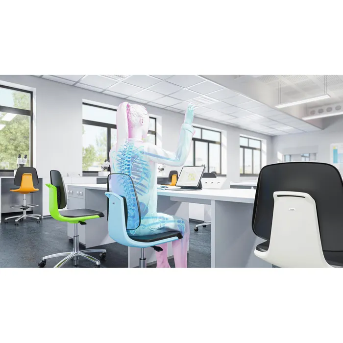 Arbeitsstuhl Labsit 2 | schwarz / anthrazit | mit Rollen und Flachsitz | Kunstleder | bis 120 kg