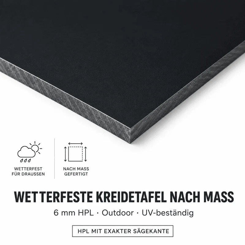 Wetterfeste Kreidetafel nach Mass – rahmenlos, robust & individuell (Outdoor)