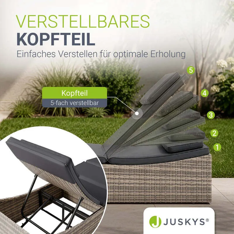 B-Ware Faltbare Polyrattan Sonnenliege Lamia Relaxliege Gartenliege grau 200x60cm