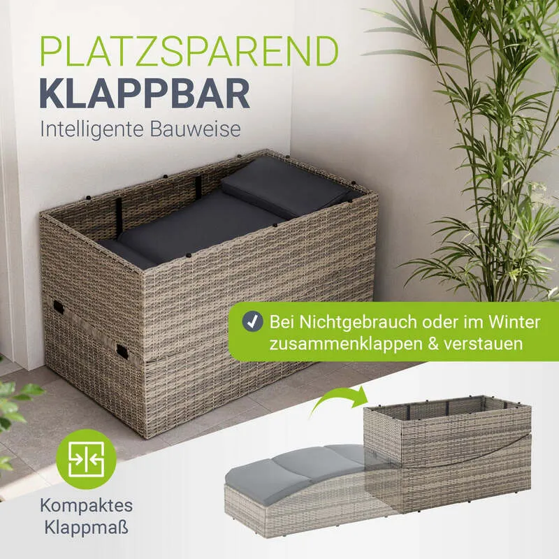 B-Ware Faltbare Polyrattan Sonnenliege Lamia Relaxliege Gartenliege grau 200x60cm