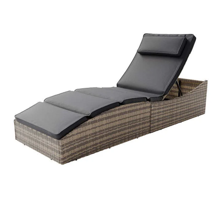 B-Ware Faltbare Polyrattan Sonnenliege Lamia Relaxliege Gartenliege grau 200x60cm