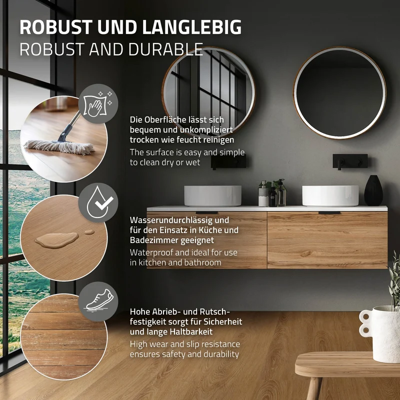 PVC Vinylboden Bodenbelag 5er Set 7 Dielen 4,2mm für 1,54m² mit Klick-System Eiche Sandbar ML-Design