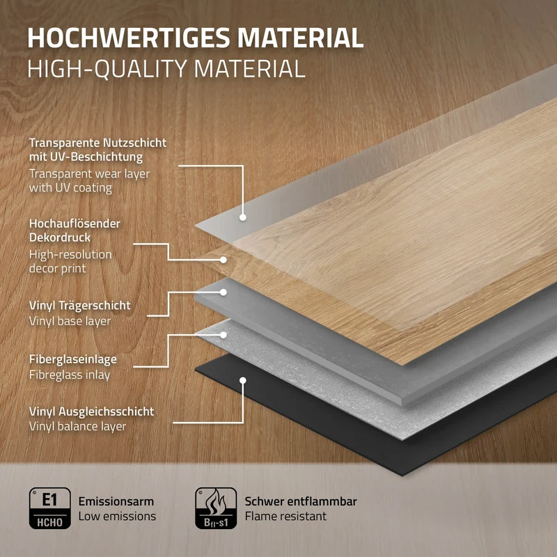 PVC Vinylboden Bodenbelag 5er Set 7 Dielen 4,2mm für 1,54m² mit Klick-System Eiche Sandbar ML-Design