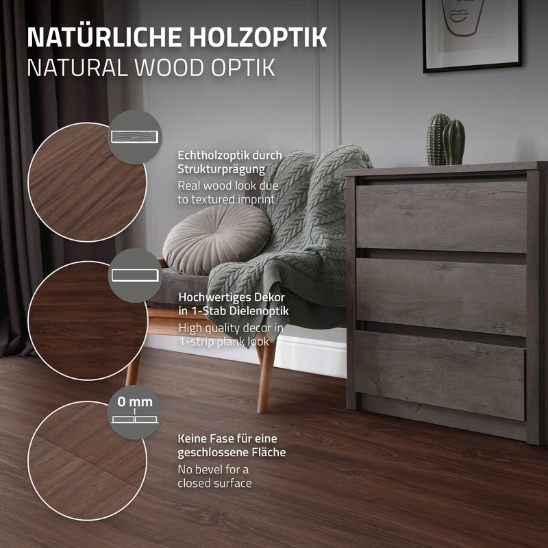 3er Set Deluxe PVC Klebevinylboden für 2,23 m² Rot-Braun Nuss 2 mm dick ML-Design