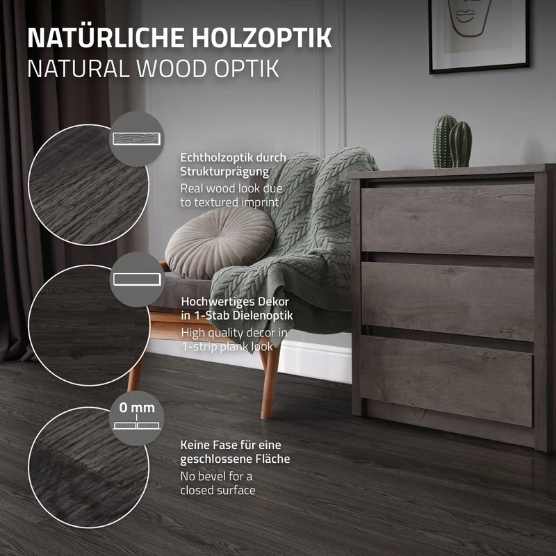 2x Deluxe PVC Klebevinylboden für 2,23 m² Eiche Dunkelgrau 2 mm dick ML-Design