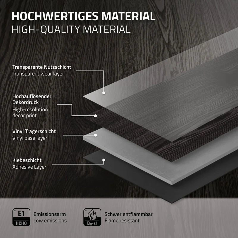 2x Deluxe PVC Klebevinylboden für 2,23 m² Eiche Dunkelgrau 2 mm dick ML-Design