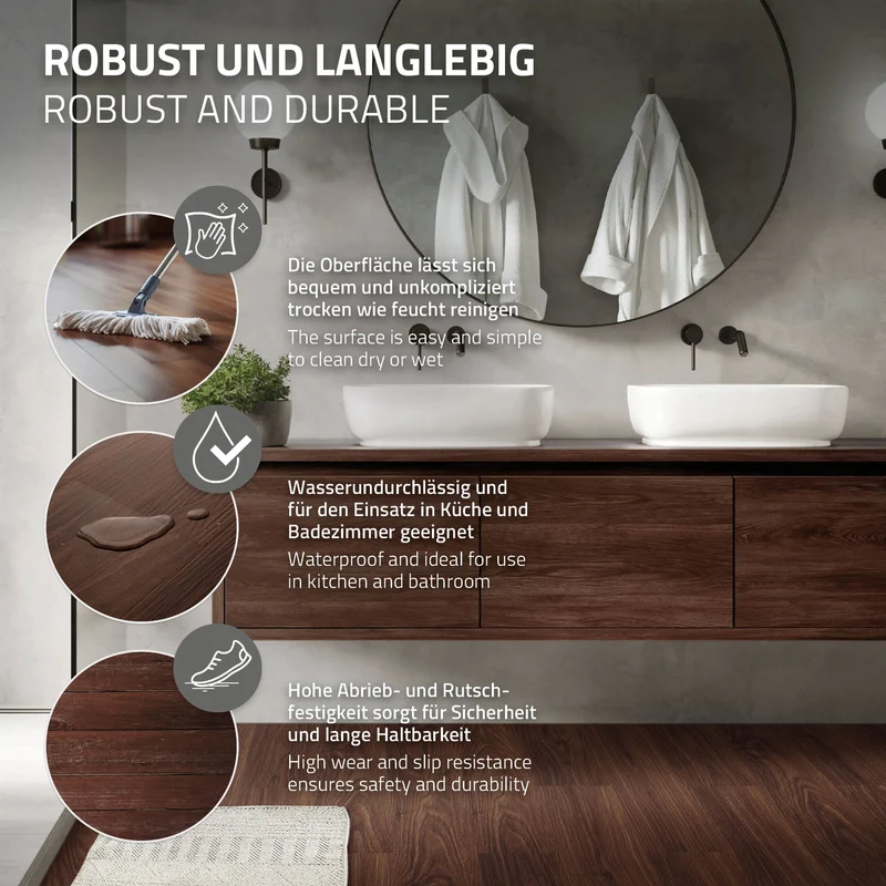 2er Set Deluxe PVC Klebevinylboden für 2,23 m² Rot-Braun Nuss 2 mm dick ML-Design
