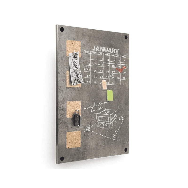 Securit®, Kreidetafel ohne Rahmen, Betonoptik mit Korkeinsätzen, 38x58cm