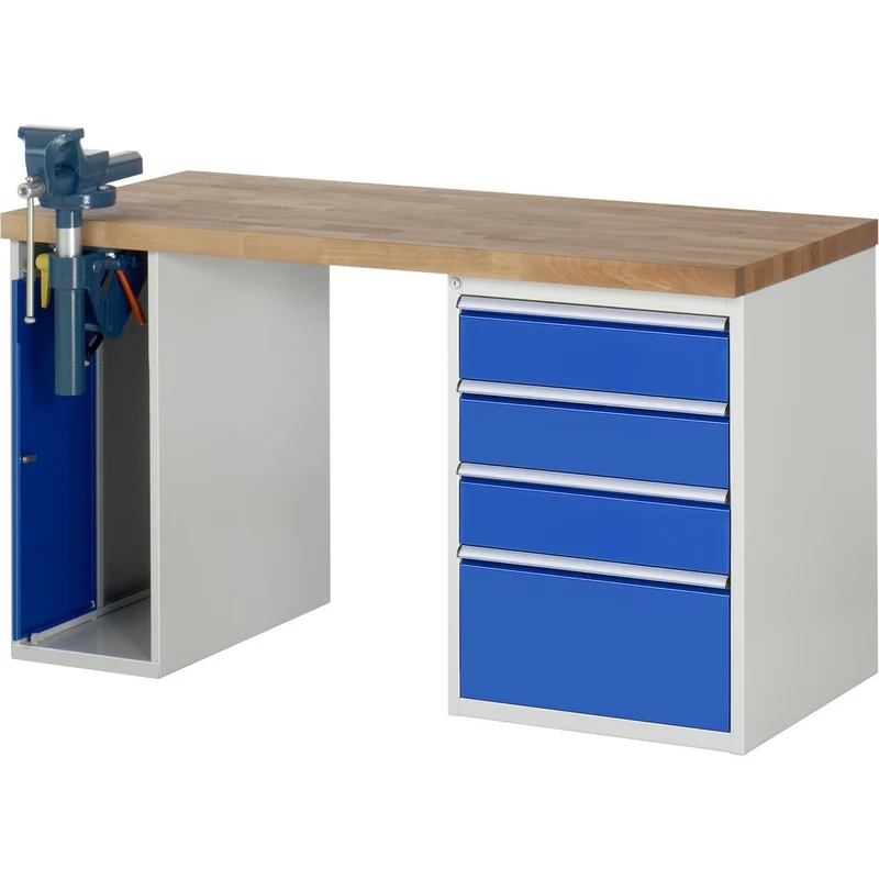 Werkbank mit Schraubstock & 4 Schubladen – 1.500 mm Breite | 1.250 kg Traglast
